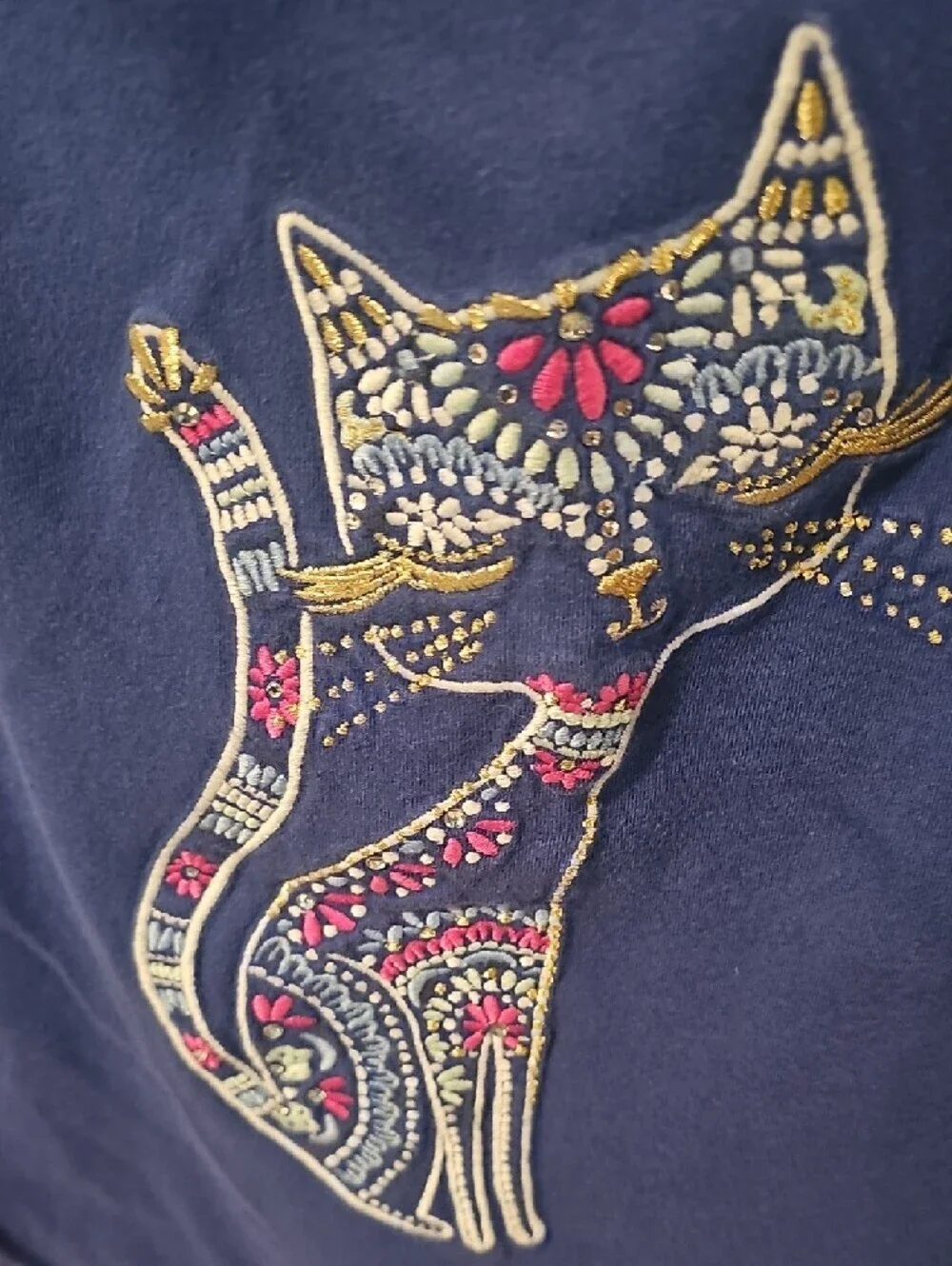 Gymboree Girls Blue Tee with Embroidered Floral Cat Size 10